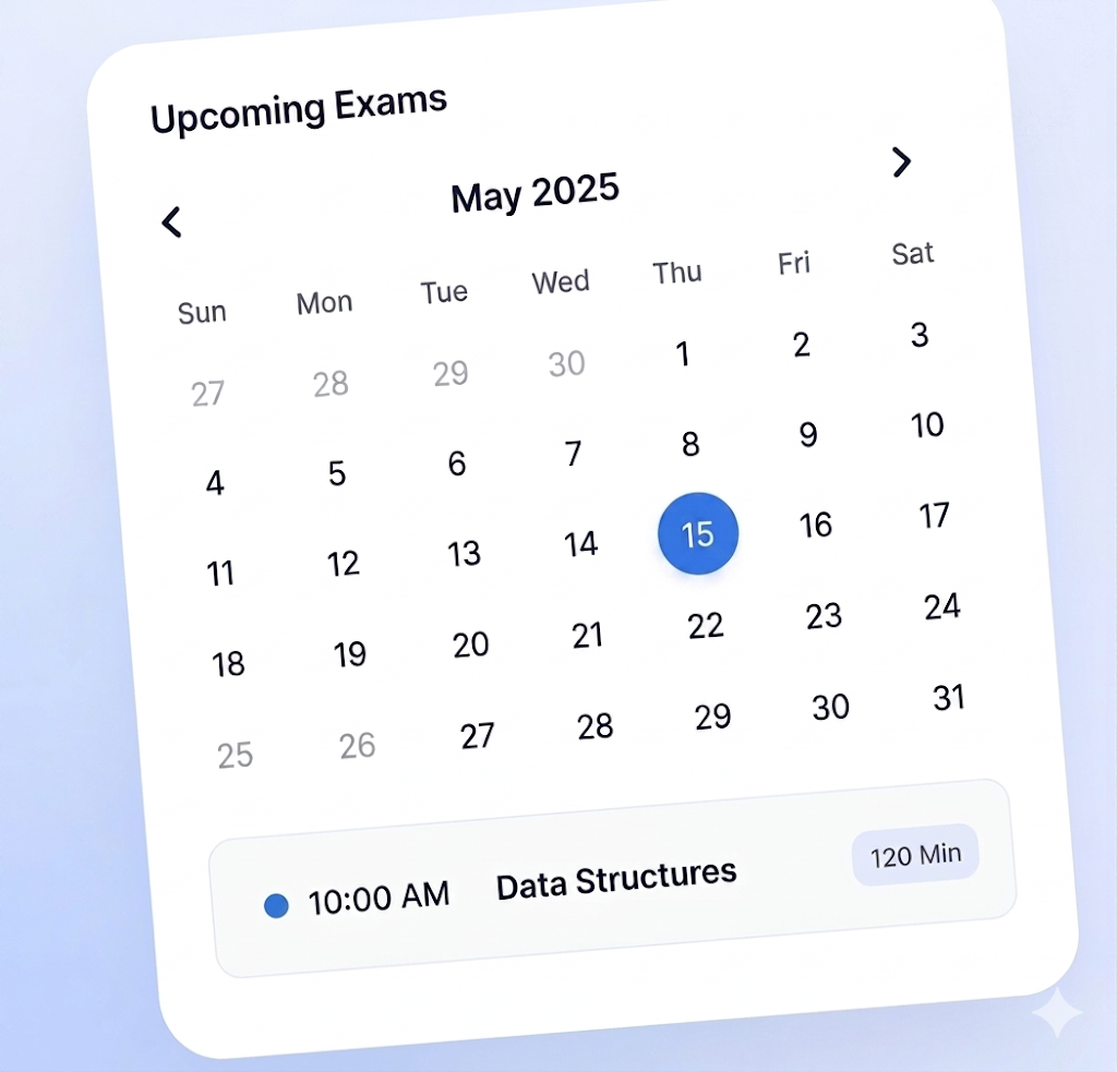 Upcoming exam calendar